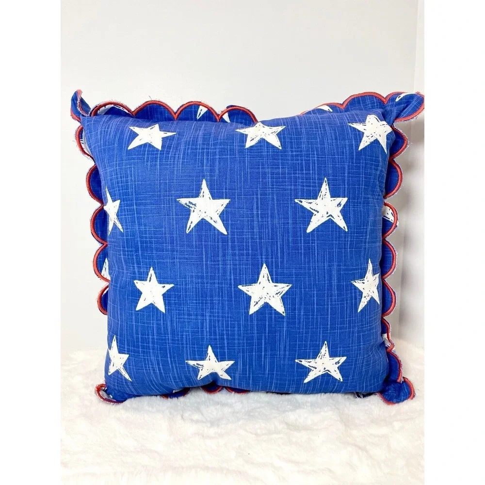 Scalloped Edge Printed Star Square Throw Pillow‎ Blue White - Sun Squad